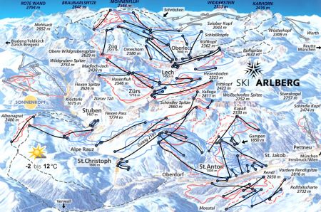 Mapa střediska - areálu - Arlberg