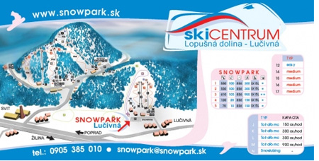 Mapa střediska - areálu - Snowpark Lučivná